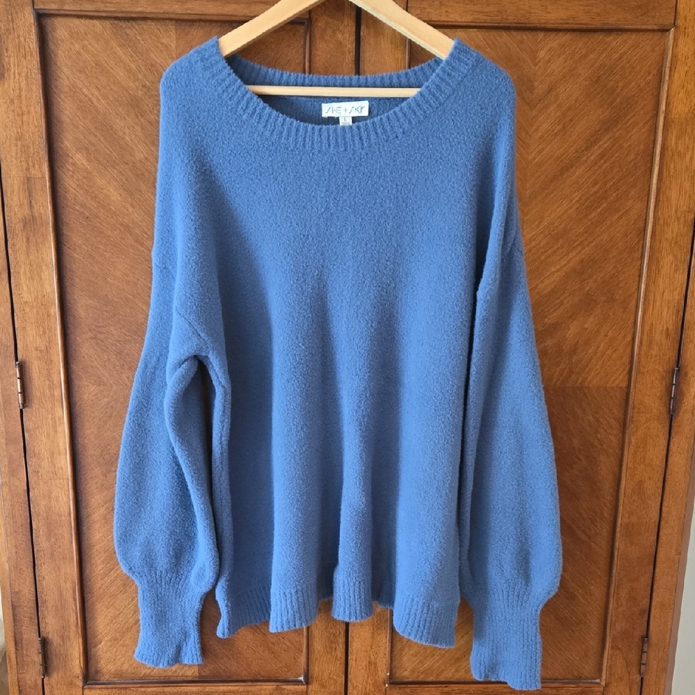 She and Sky Blue Crew Neck Sweater